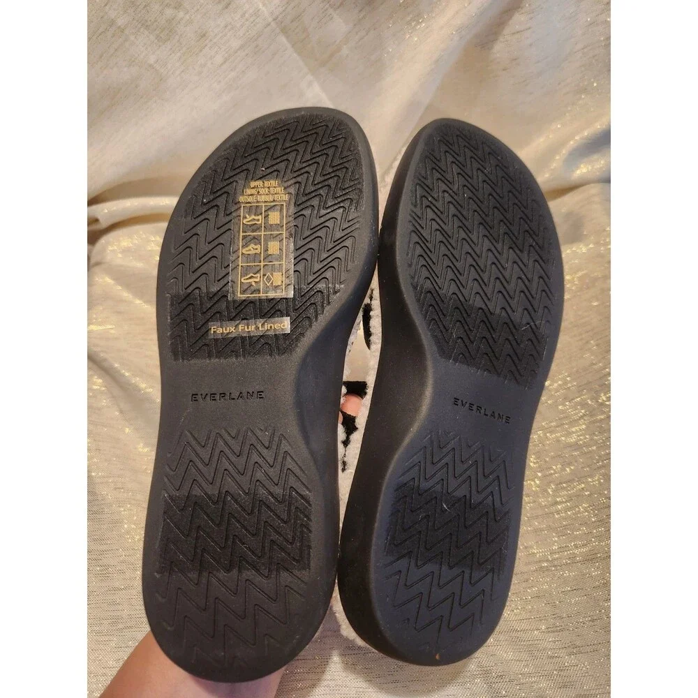 Everlane Teddy Sherpa Sport Sandals Black Cream Faux Fur Fleece Casual Size 7 - Picture 5 of 6